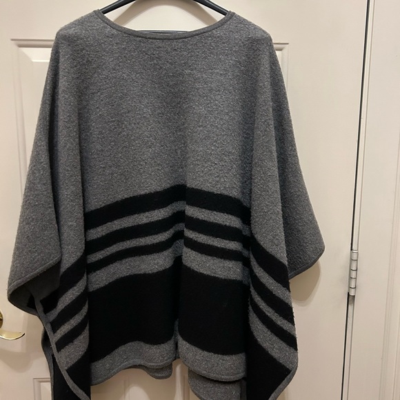 Kate Spade Gray and Black Striped Broome Street Women's Sweater Poncho - Picture 2 of 3